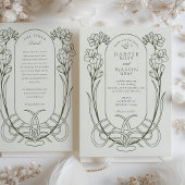 Elegantes Jugendstil Freesia Line Art Wedding Einladung