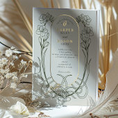 Elegantes Jugendstil Freesia Line Art Wedding Folieneinladung