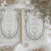 Elegantes Jugendstil Freesia Line Art Wedding Folieneinladung