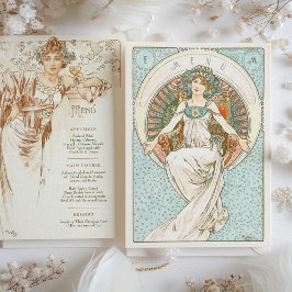 Elegantes Jugendstil Hochzeitsmenü Einladung