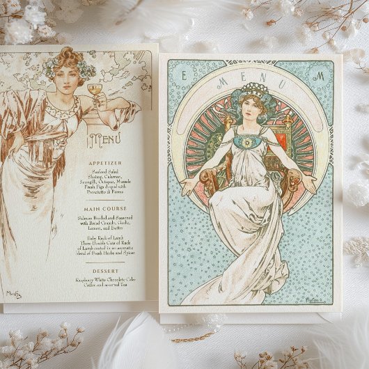 Elegantes Jugendstil Hochzeitsmenü Einladung