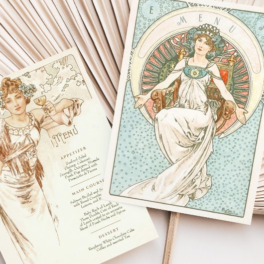 Elegantes Jugendstil Hochzeitsmenü Einladung