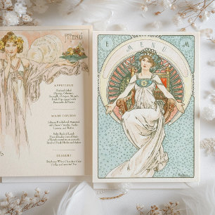 Elegantes Jugendstil Hochzeitsmenü Einladung