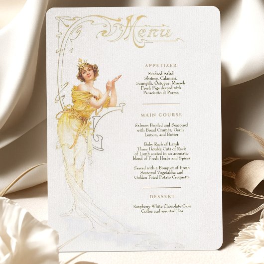 Elegantes Jugendstil Hochzeitsmenü Einladung