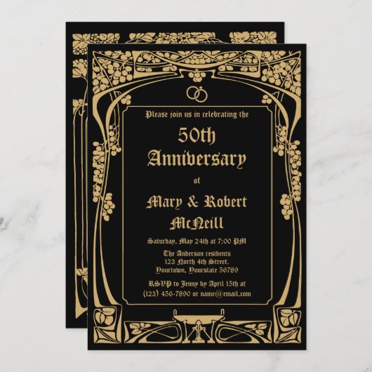 Elegantes Jugendstil-Hochzeitstag Einladung (Vorne/Hinten)