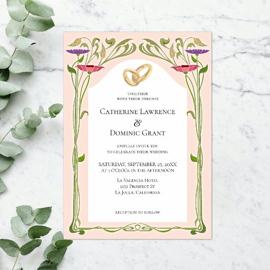 Elegantes Jugendstil mit Rings Wedding Einladung