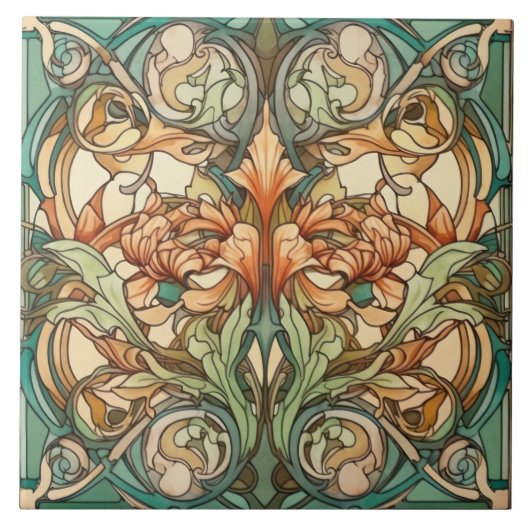 Elegantes Jugendstil-Muster Fliese (Vorderseite)