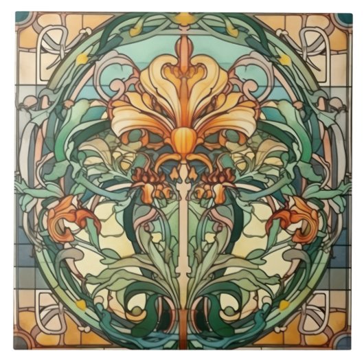 Elegantes Jugendstil-Muster Fliese (Vorderseite)