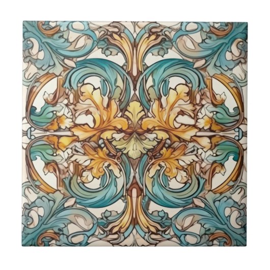 elegantes Jugendstil-Muster Fliese (Vorderseite)