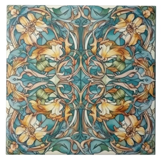 Elegantes Jugendstil-Muster Fliese (Vorderseite)