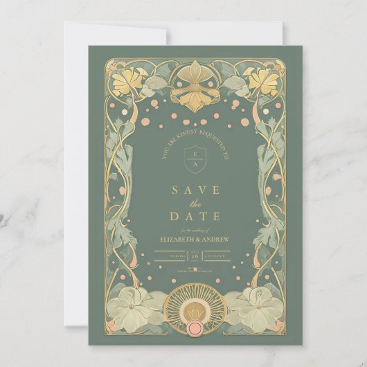 Elegantes Jugendstil Save The Date (Vorderseite)