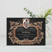 Elegantes Jugendstil Schwarz-Weiß-Foto Hochzeit Einladung (Stehend Vorderseite)