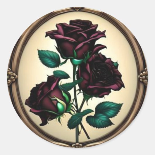 Elegantes Jugendstil Schwarze Rose Design Runder Aufkleber (Vorderseite)