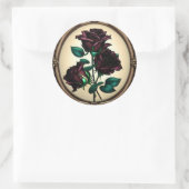 Elegantes Jugendstil Schwarze Rose Design Runder Aufkleber (Tasche)