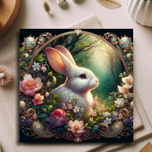 Elegantes JugendstilRabbit Floral Woodland Ostern Feiertagskarte