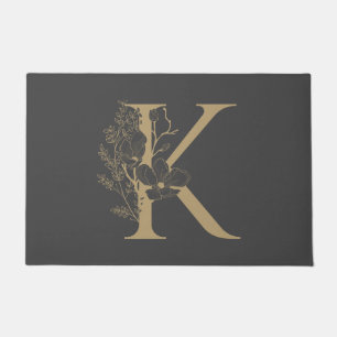 Elegantes K Boho Floral Monogramm Initial Gray Gol Fußmatte