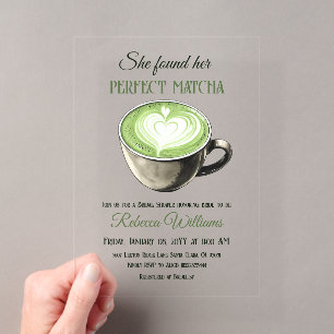 Elegantes Kaffee-Thema: Perfektes Matcha-Brautjung Acryleinladungen