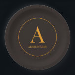 Elegantes Kaffeeban Brown & Gold Monogramm Pappteller<br><div class="desc">Eine dunkelbraune Kombination aus Monogramm und Namen, die Sie individuell gestalten können. Ich Liebe diese reiche Brauntöne, die an die dunkle Farbe von Kaffeebohnen oder Baumrinde erinnert. Der Rahmen für das Monogramm wird aus goldenem Mais hergestellt, ... wie die Textfarben. Sie können diese mit anderen Farben und Drucke mischen und...</div>
