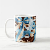 Elegantes, kaffeeblau-blaues Bändchen-Monogramm Kaffeetasse (Links)