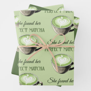 Elegantes Kaffeethema Perfekte Matcha-Brautparty Geschenkpapier Set