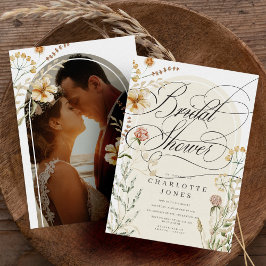 Elegantes Kalligrafie & Foto Bohemisches Brautpart Einladung