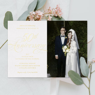Elegantes Kalligrafie-Foto zum 50. Jubiläum Folieneinladung