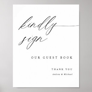 Elegantes Kalligrafie-Hochzeitsgästebuch-Schild Poster