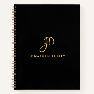 Elegantes Kalligrafie-Monogramm Gold & Schwarze Sp Notizblock