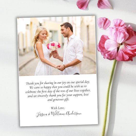 Elegantes Kalligrafie-Script 3 Foto Collage Weddin Dankeskarte