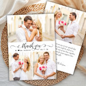 Elegantes Kalligrafie-Script 3 Foto Collage Weddin Dankeskarte