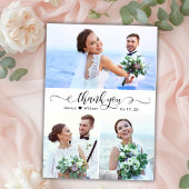 Elegantes Kalligrafie-Script 3 Foto Collage Weddin Dankeskarte