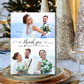 Elegantes Kalligrafie-Script 3 Foto Collage Weddin Dankeskarte