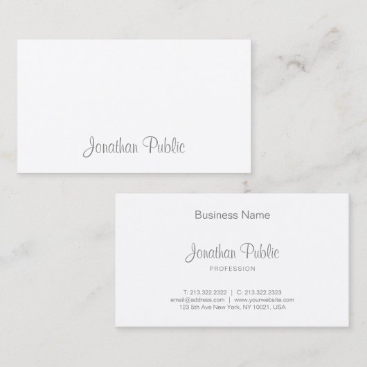 Elegantes Kalligrafie Script Beruflich Sleek Luxe Visitenkarte (Vorne/Hinten)