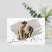 Elegantes Kalligrafie-Script-Kalender-Foto-Hochzei Save The Date (Stehend Vorderseite)