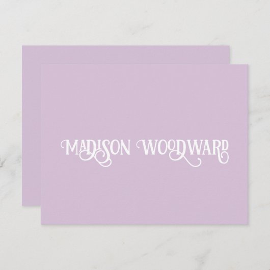 Elegantes Kalligrafie Script Light Lavender Note C Mitteilungskarte (Vorne/Hinten)