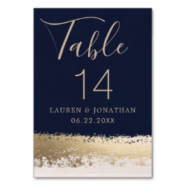 Elegantes Kalligrafie-Script, Marine, Gold Wedding Tischnummer