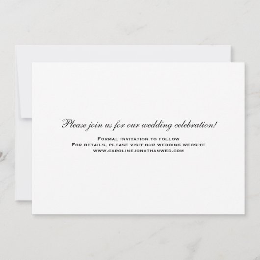 Elegantes Kalligrafie-Script Save the Date, Foto Save The Date (Rückseite)