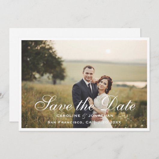Elegantes Kalligrafie-Script Save the Date, Foto Save The Date (Vorne/Hinten)