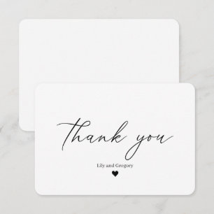 Elegantes Kalligrafie Script Schwarz-weiß Heart Dankeskarte