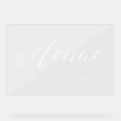 Elegantes Kalligrafie Script White Welcome Wedding Acrylschild (Vorderseite)