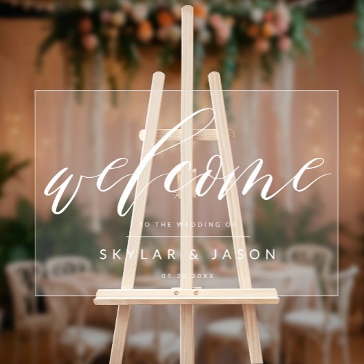 Elegantes Kalligrafie Script White Welcome Wedding Acrylschild