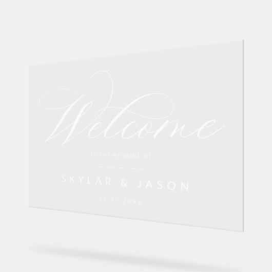 Elegantes Kalligrafie Script White Welcome Wedding Acrylschild (Winkel)