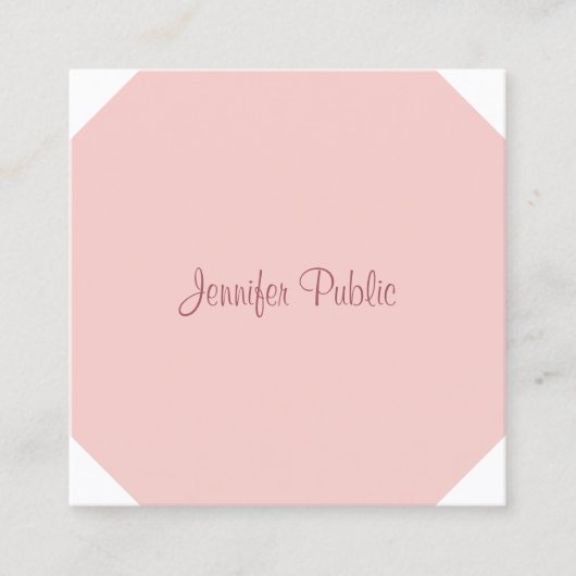 Elegantes Kalligrafie-Skript Modernes Blush Pink Quadratische Visitenkarte (Vorderseite)