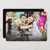 Elegantes Kalligrafie-Skript Stilvolle Foto-Hochze Dankeskarte (Vorne/Hinten)