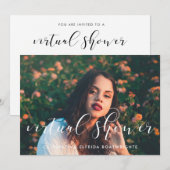 Elegantes Kalligrafie Virtual Brautparty Foto Einladung (Vorne/Hinten)