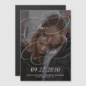 Elegantes Kalligrafieschrift Foto Hochzeit rett Da Magneteinladung (Vorne/Hinten)