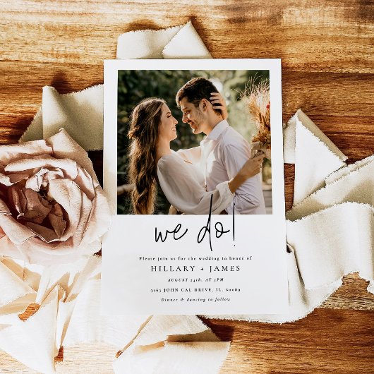 Elegantes kalligrafisches Foto, das wir Hochzeit m Einladung