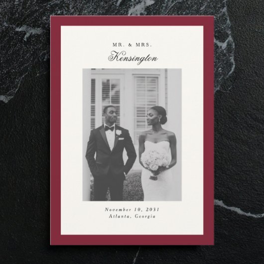 Elegantes kalligrafisches Foto Frame Red Wedding Ankündigung