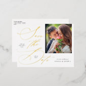 Elegantes Kalligrafisches Foto Save the Date Gold Folie Einladungspostkarte (Vorderseite/Rückseite)