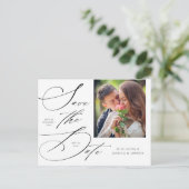 Elegantes Kalligrafisches Foto Save the Date Postk Postkarte (Stehend Vorderseite)